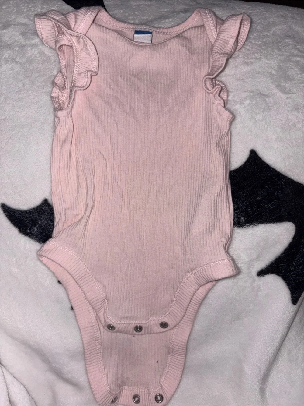 Old Navy Light Pink Ribbed Ruffle Shoulder Bodysuit